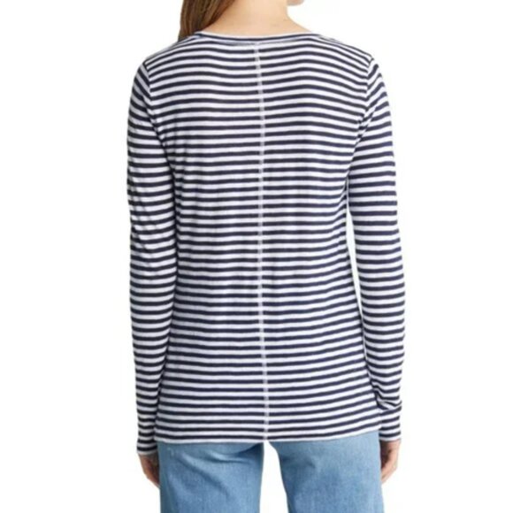 NEW Caslon Long Sleeve Crew Neck Back Seam Brooke Navy Striped Tee Top Shirt M - Picture 2 of 6